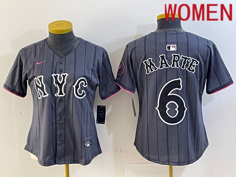 Women New York Mets #6 Marte Black City Edition 2024 Nike MLB Jersey style 1->women mlb jersey->Women Jersey